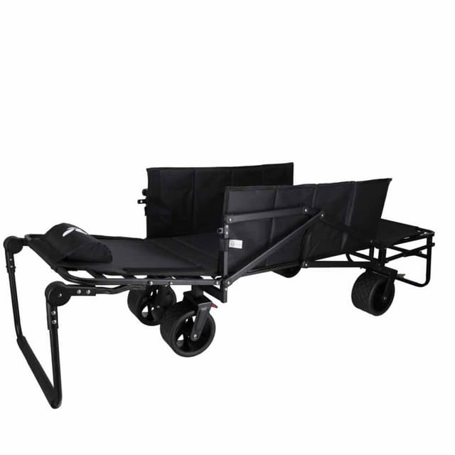 Carucior transportor transformabil in sezlong de plajacamping, Ikonka Luaro black, cadru solid din otel, material Oxford 600D, maner telescopic reglabil, include pernuta