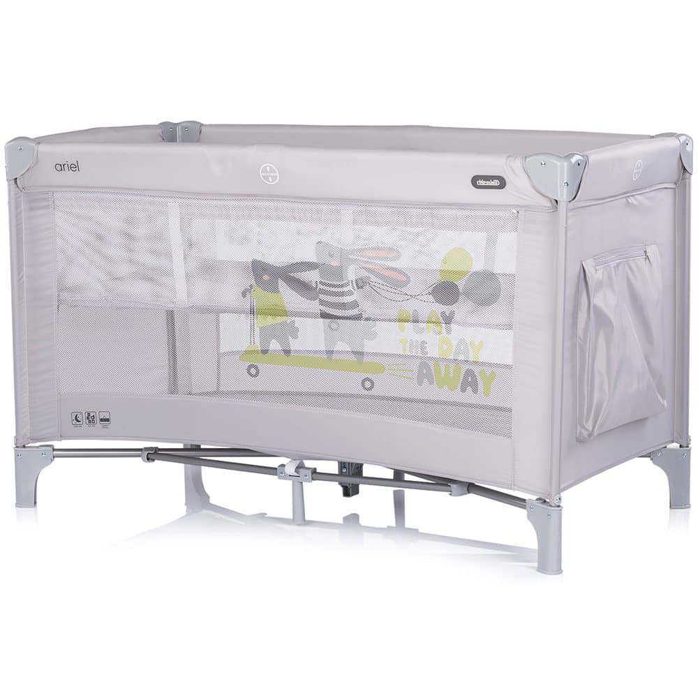 Patut pliabil pentru copii Chipolino Ariel Platinum 120x60 cm, doua nivele, intrare laterala cu fermoar, geanta pentru transport