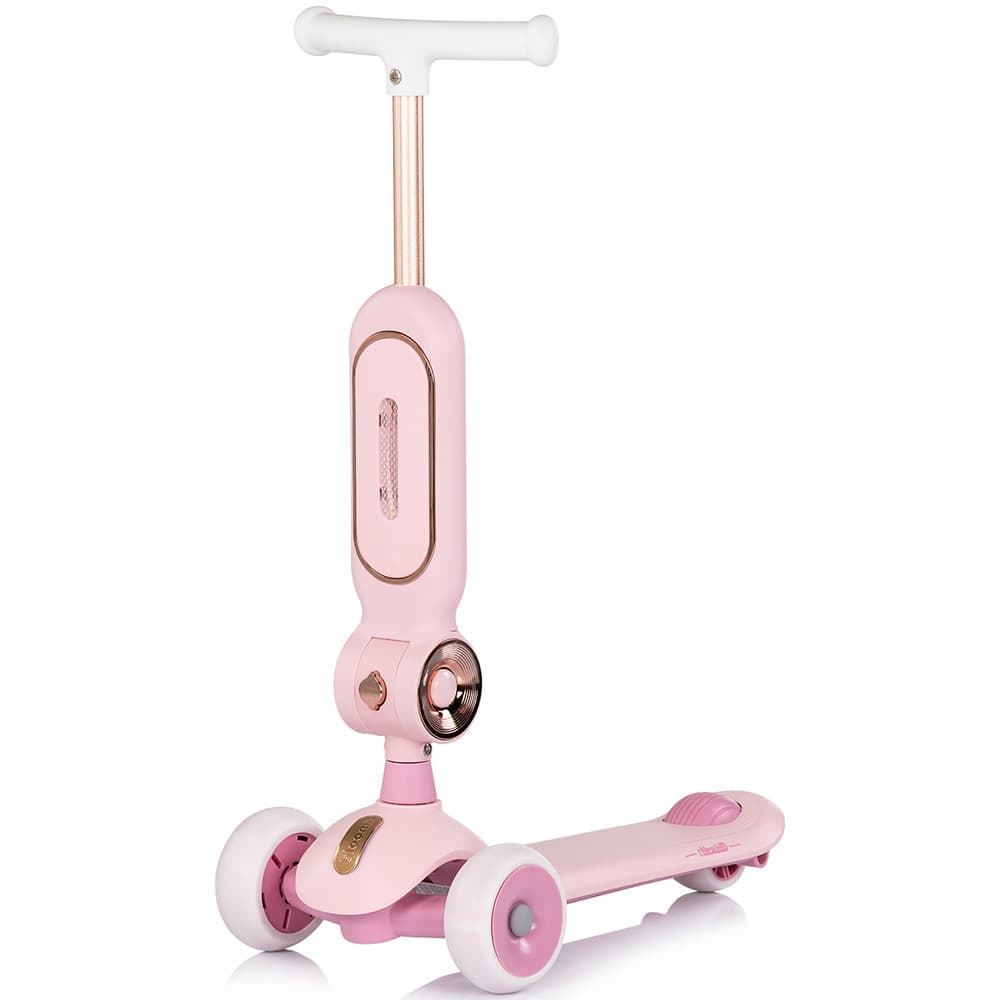 Trotineta pentru copii Chipolino Bloomi pink, cu sezut, 3 roti cu lumini, ghidon reglabil, greutate admisa 50 kg