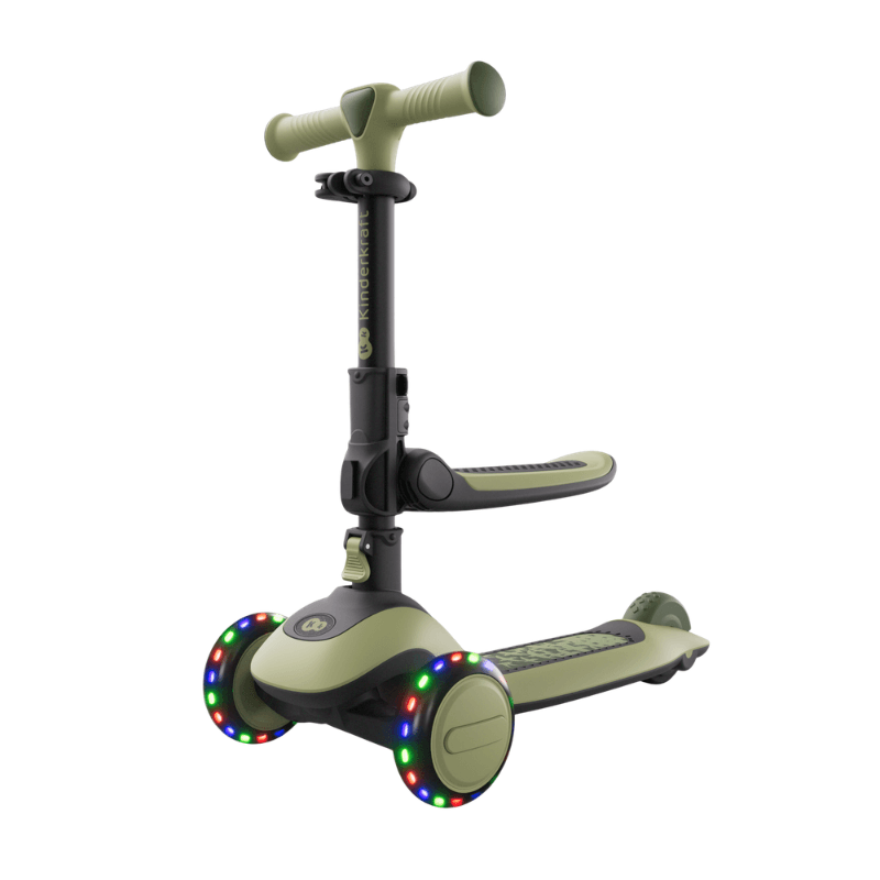 Tricicleta pentru copii Kinderkraft Halley 2 Grassland Green, reglabila, pliabila, roti Led luminoase, cu scaunel