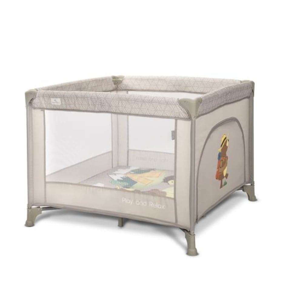 Tarc de joaca, Lorelli Play N Relax, 100 x 100 x 75 cm, deschidere laterala, geanta de transport, Beige Camping