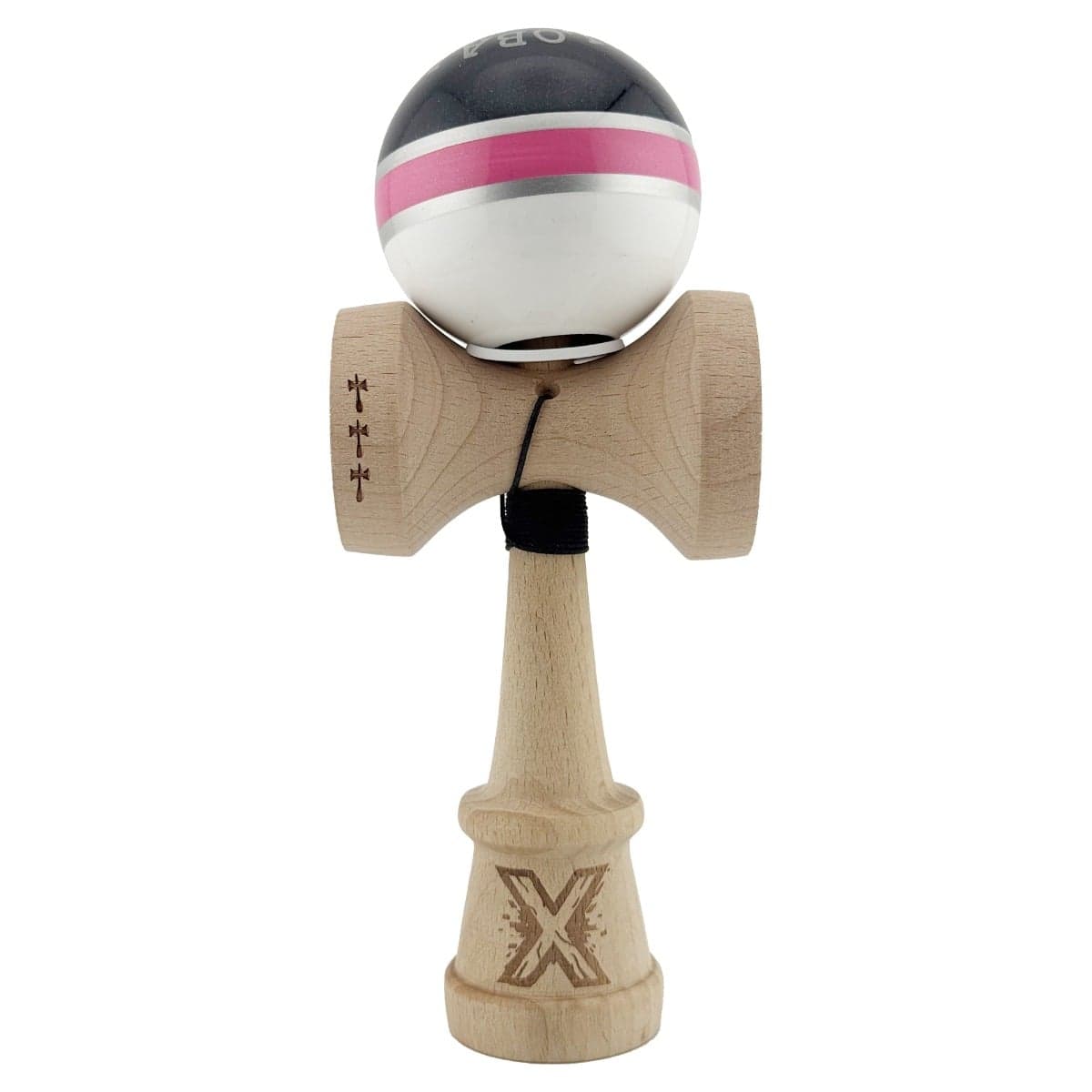 Jucarie de indemanare din lemn, Kendama X, Flippy, Royal Spike, King Size V3, Super Sticky, 18 cm, Roz