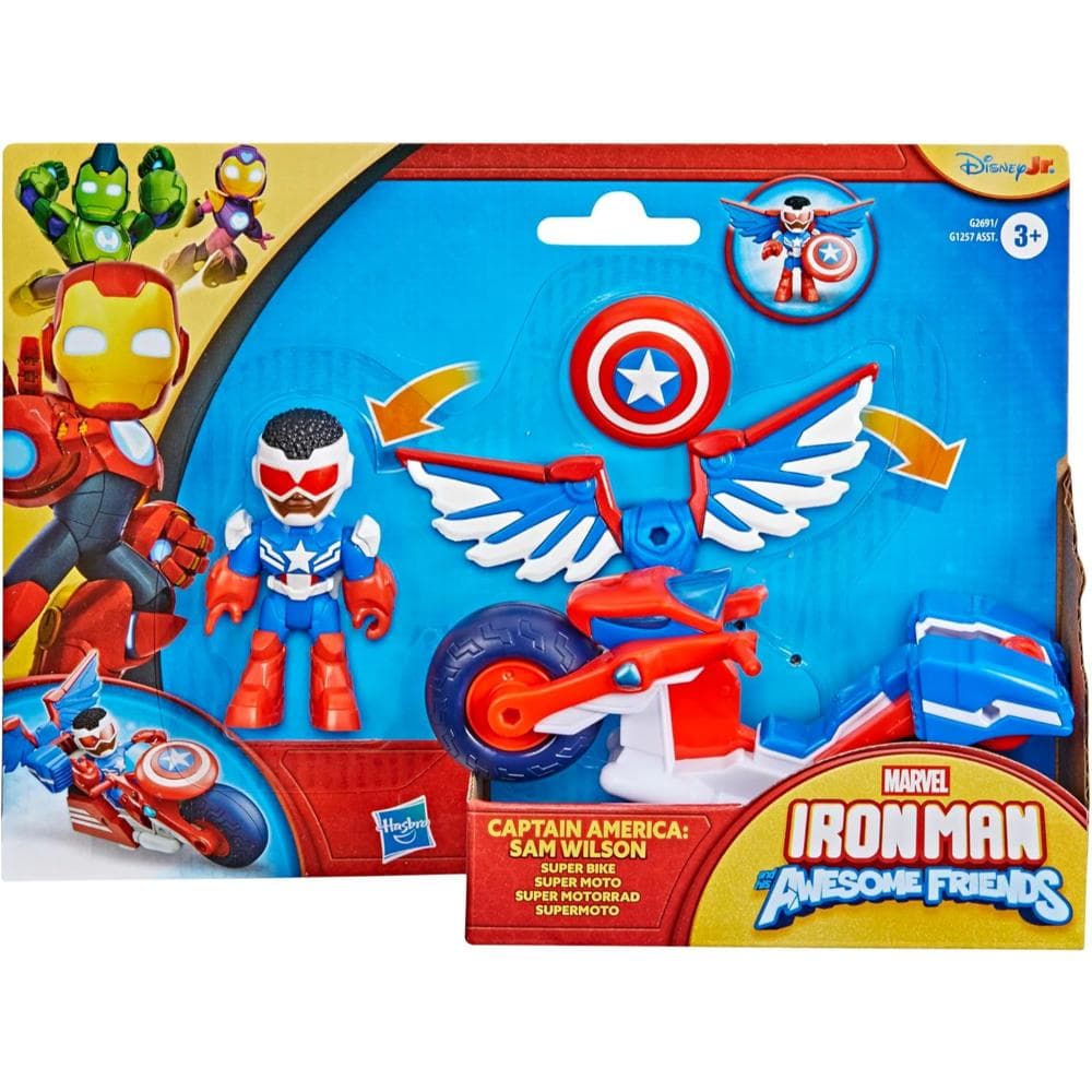 Set figurina cu vehicul, Marvel, Iron Man And His Awesome Friends, Captain America Super Bike, G2691