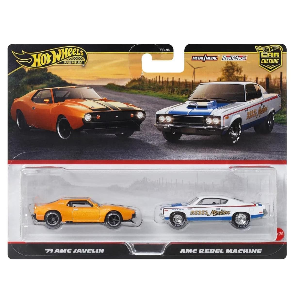 Set 2 masini metalice, Hot Wheels, 971 AMC Javelin si AMC Rebel Machine, JBL06