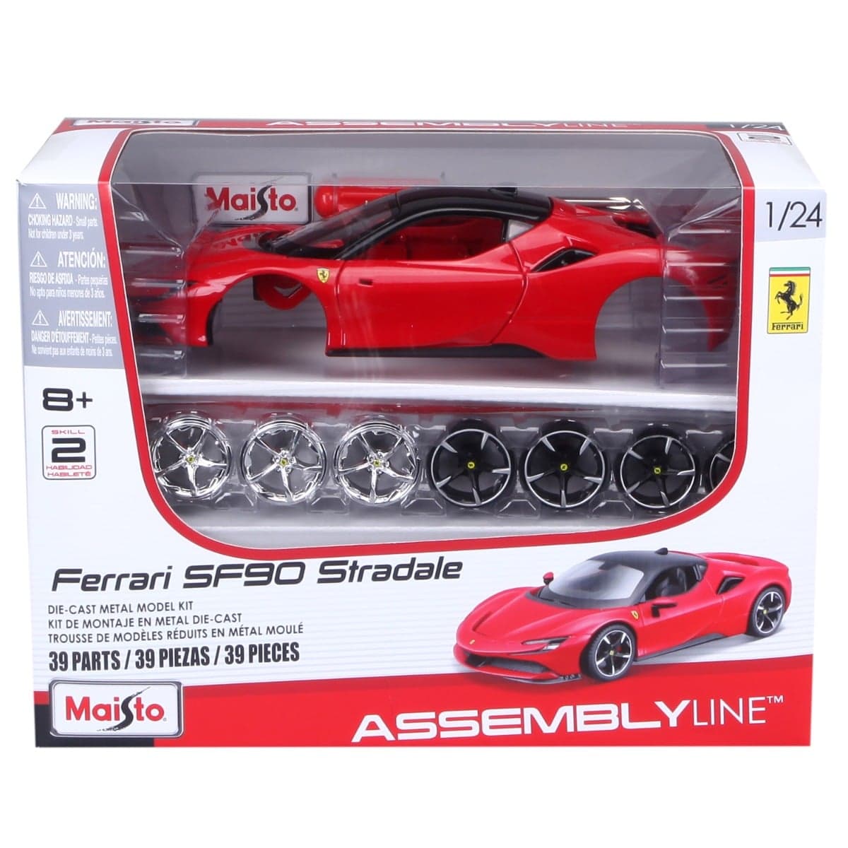 Set constructie masinuta metalica, Maisto, Ferrari SF90 Stradale, 39 piese, 1:24, Rosu
