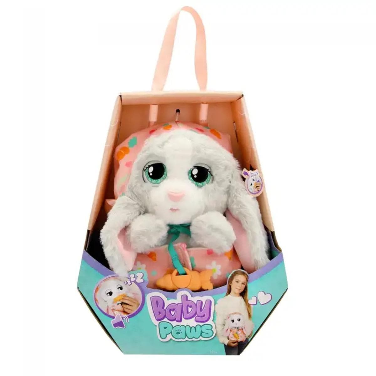 Jucarie de plus interactiva, Baby Paws, Iepuras, 24 cm