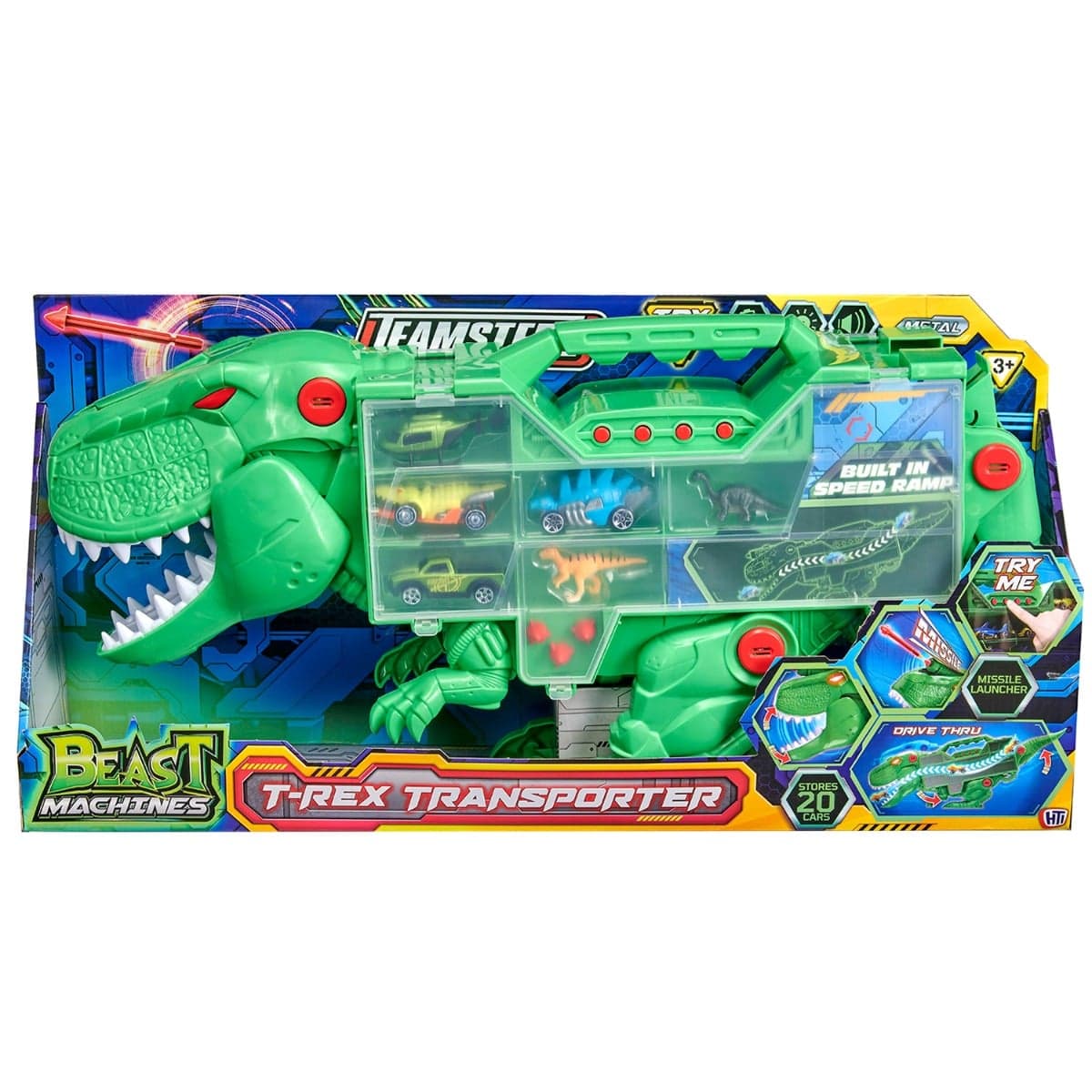 Transportator T-Rex cu masini si figurine, Teamsterz Beast Machines