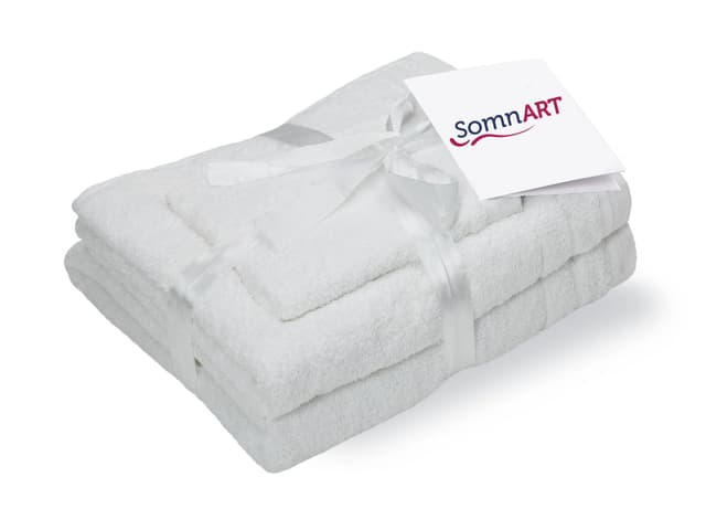 Set prosoape bumbac Somnart, 600gsm, de fata 50x90 cm + de corp 70x140 + de maini 30x50 cm, alb optic