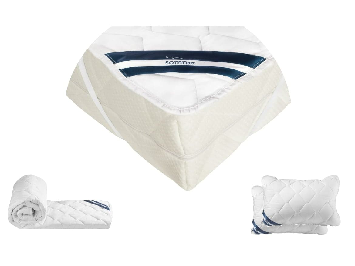 Pachet 1 Protectie pentru saltea Bumbac Pur, 160x200 + Pilota Bumbac Pur, 180x200 + 2 Perna Bumbac Pur, 50x70, 100% bumbac
