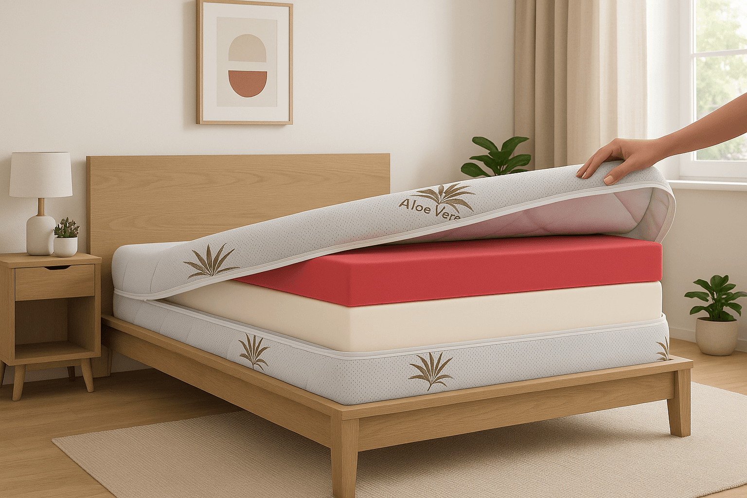 Husa saltea 140x200x25, Aloe Vera, matlasata, lavabila, detasabila, cu fermoar 4 laturi