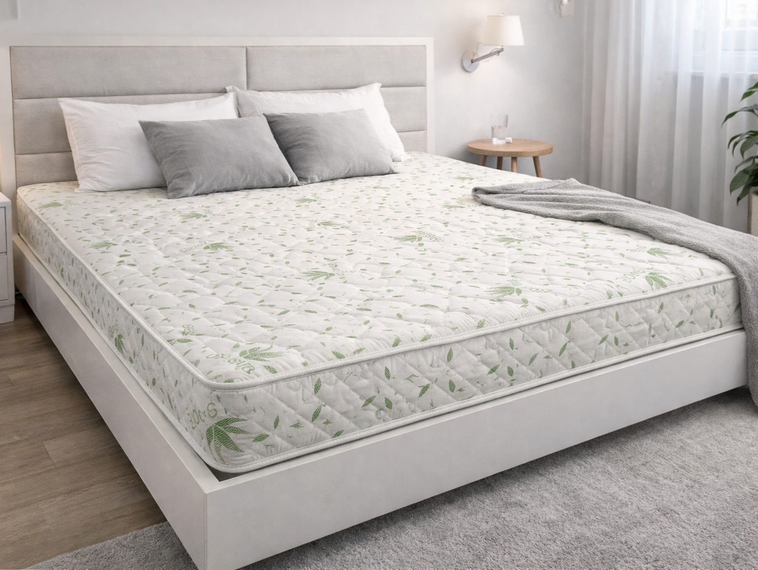 Saltea cu arcuri Somnia Aloe Vera 140x200, inaltime 20 cm, ortopedica, husa matlasata, doua fete, duritate medie