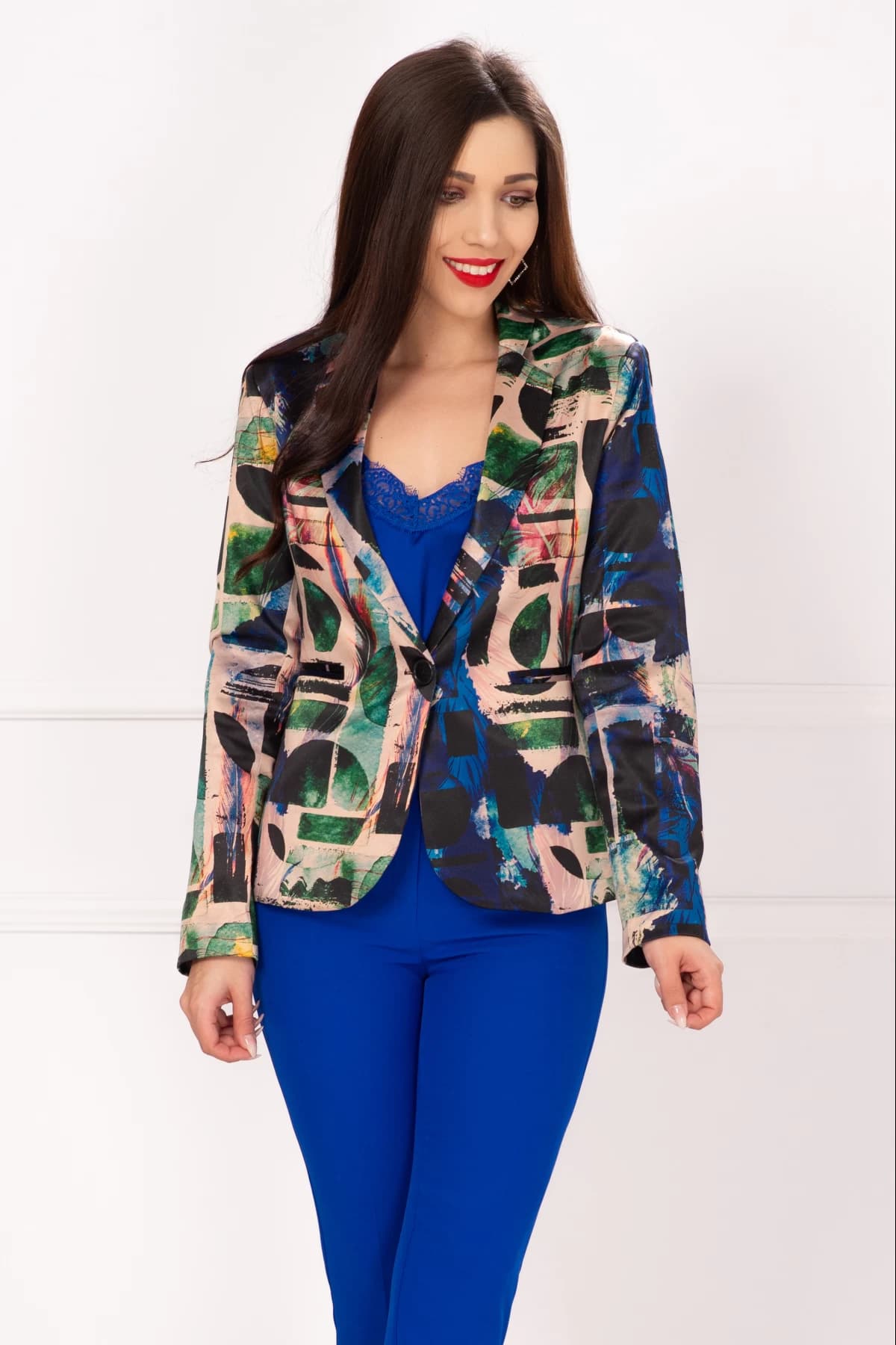 Sacou dama cu imprimeu jungle multicolor