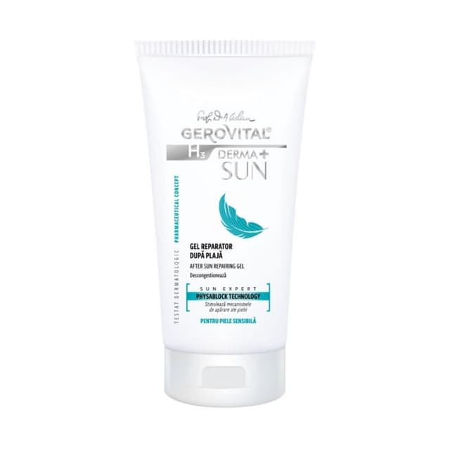 Gel reparator dupa plaja H3 Derma+ Sun, 150 ml, Gerovital