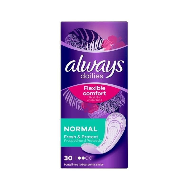 Absorbante zilnice parfumate Platinum Soft&Protect Normal, 30 bucati, Always