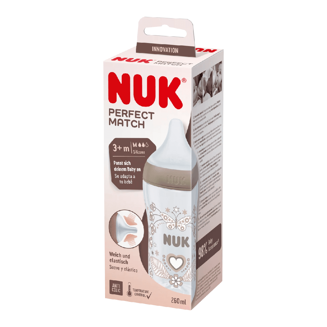 Biberon Perfect Match inima, tetina marimea M, 3+ luni, 260ml, Nuk
