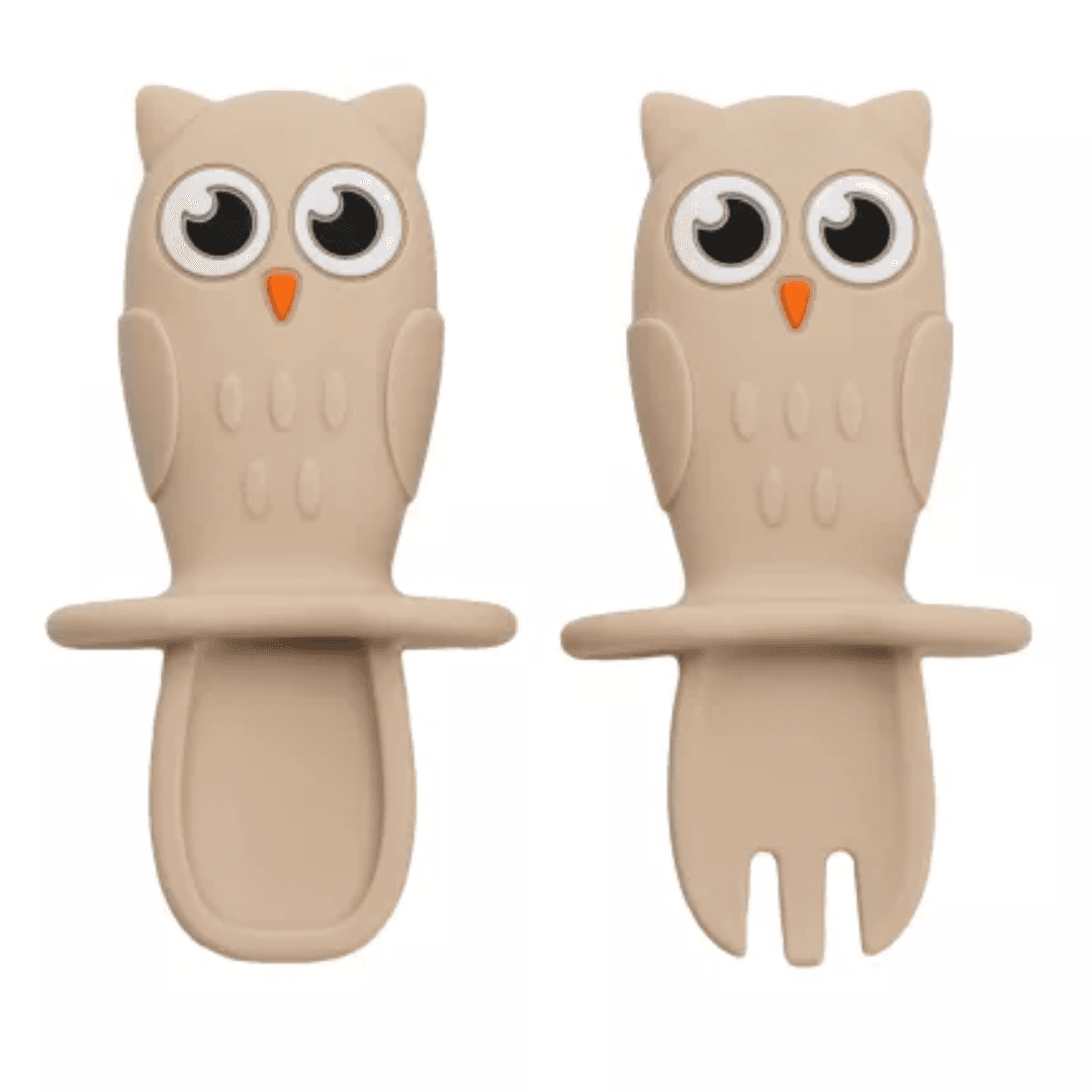 Set tacamuri din silicon Bufnita, 6 luni+, Bubble Beige, Appekids