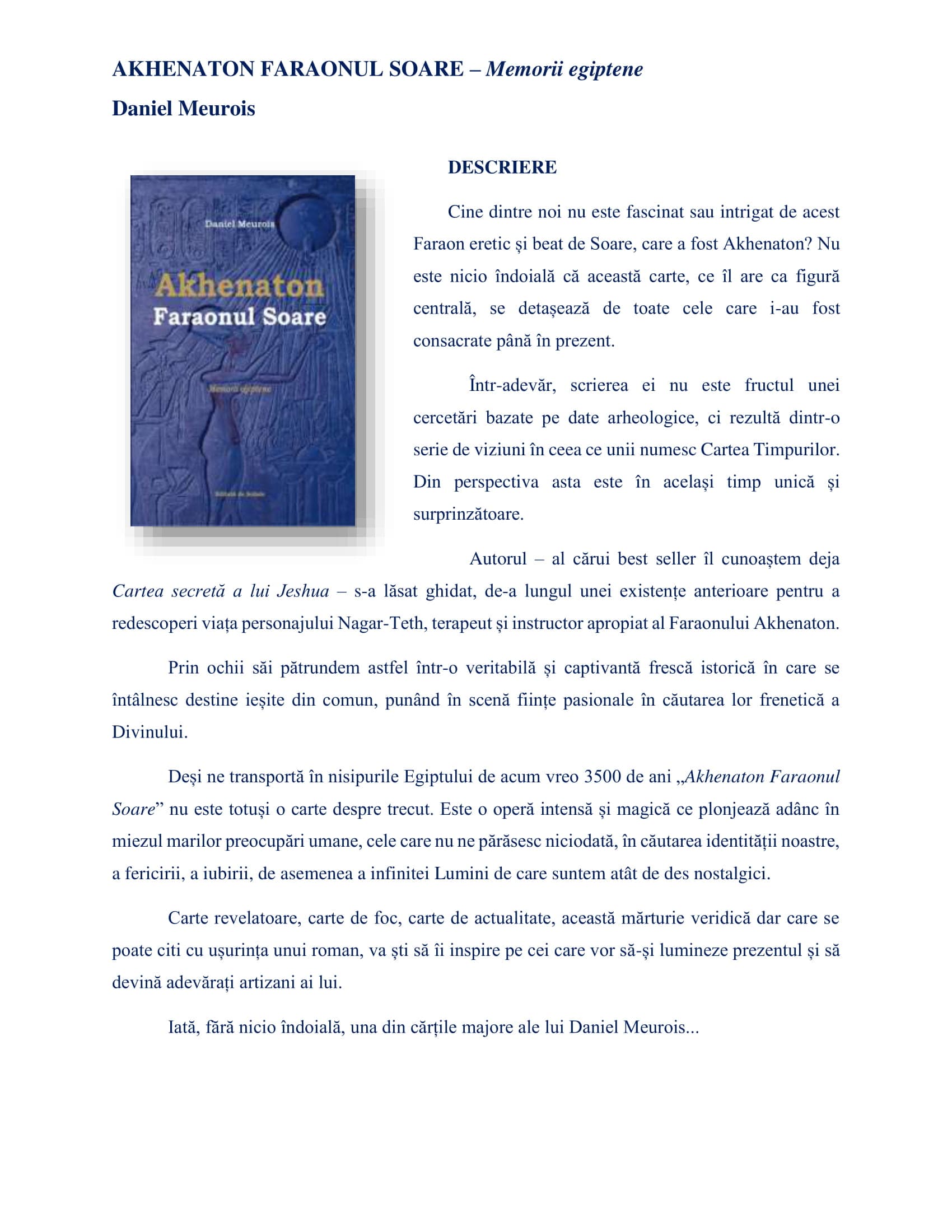 Akhenaton Faraonul Soare | Daniel Meurois