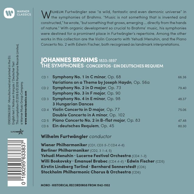 Brahms - The Symphonies, Ein deutsches Requiem, Concertos | Wilhelm Furtwangler
