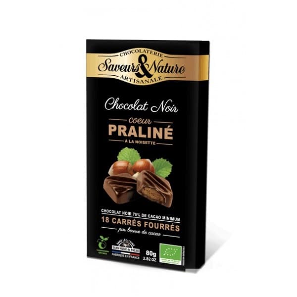 Ciocolata artizanala - Carres Fourres Praline Noir Bio | Saveurs et Nature