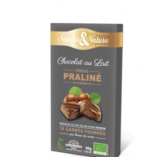 Praline cu ciocoalata si lapte - Carres Fourres Bio | Saveurs et Nature