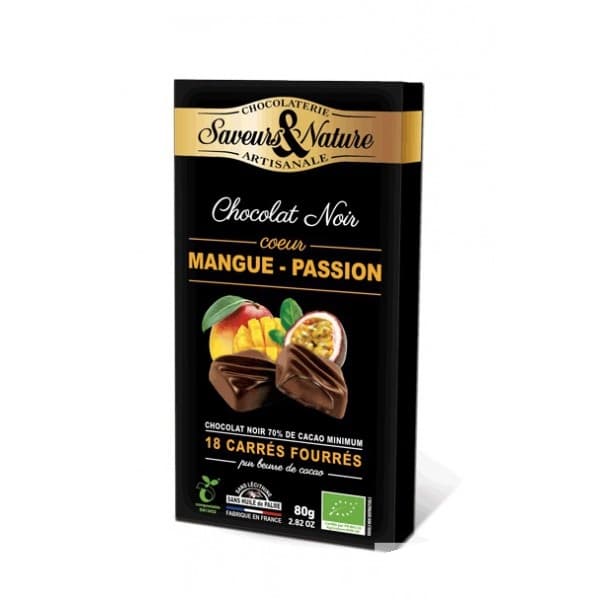 Ciocolata - Carres Fourres Passion Mangue Noir BIo | Saveurs et Nature