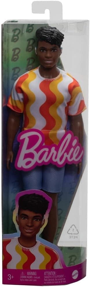 Papusa - Barbie Fashionistas - Baiat cu tricou cu dungi albe si portocalii si aparate auditive | Mattel