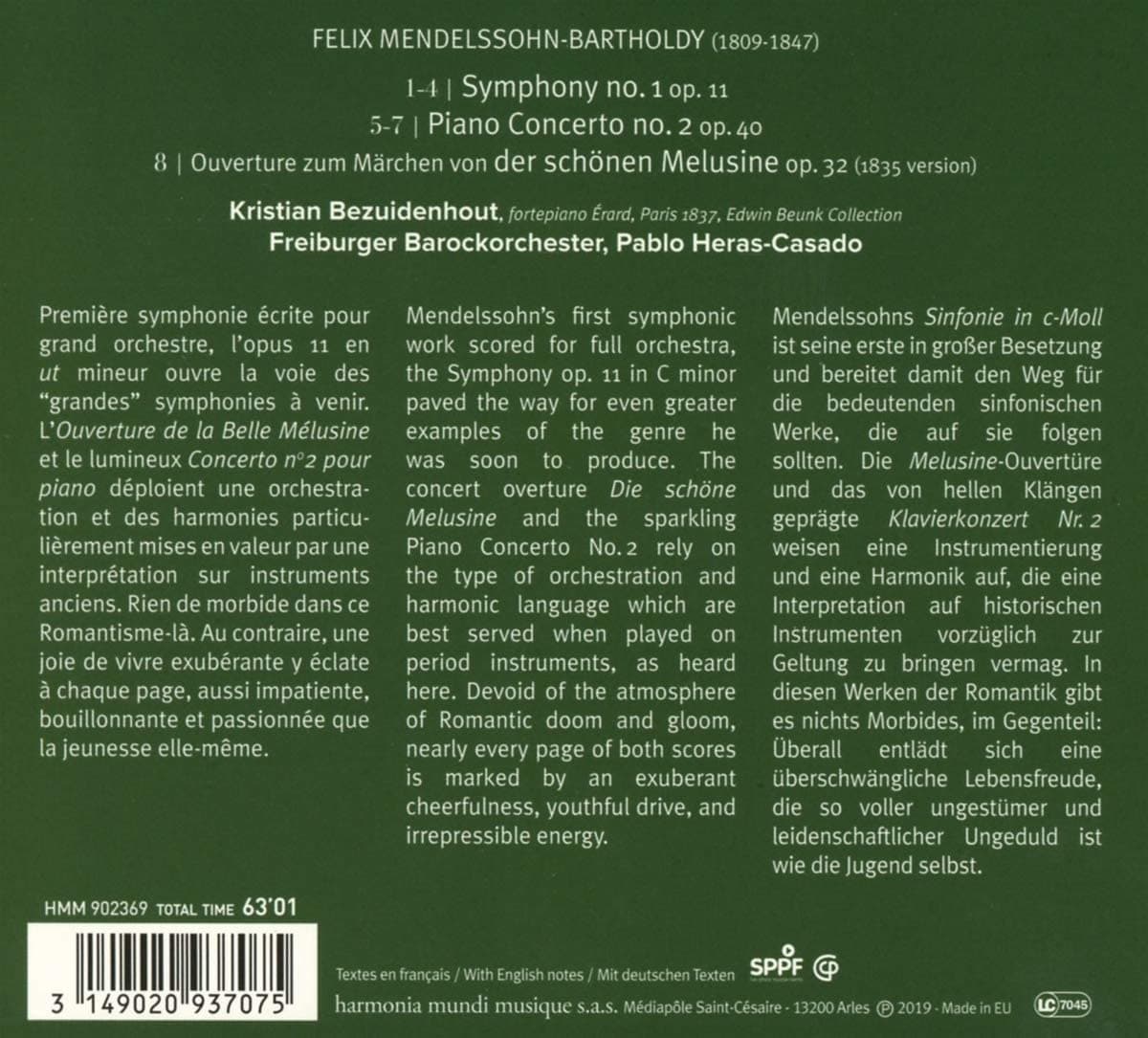 Mendelssohn: Piano Concerto No. 2 & Symphony No. 1 | Freiburger Barockorchester, Pablo Heras-Casado, Kristian Bezuidenhout, Mendelssohn