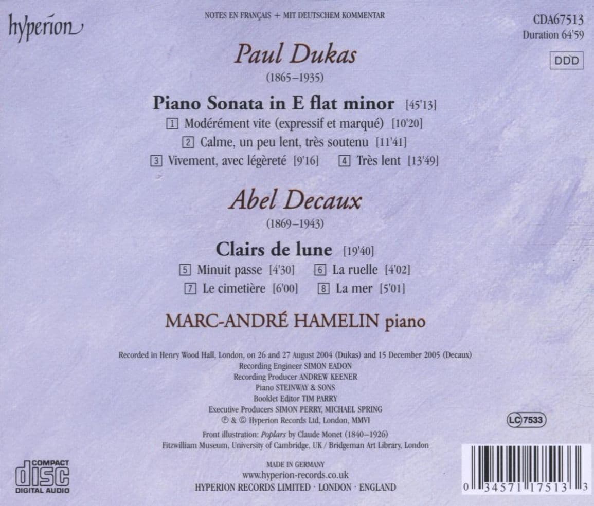 Piano Sonata/ Clairs De Lune (Hamelin) | Marc-Andre Hamelin