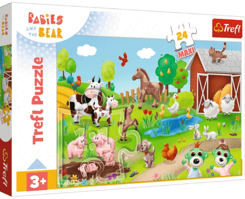 Puzzle 24 piese - Maxi Babies and The Bear - Animale la Ferma | Trefl