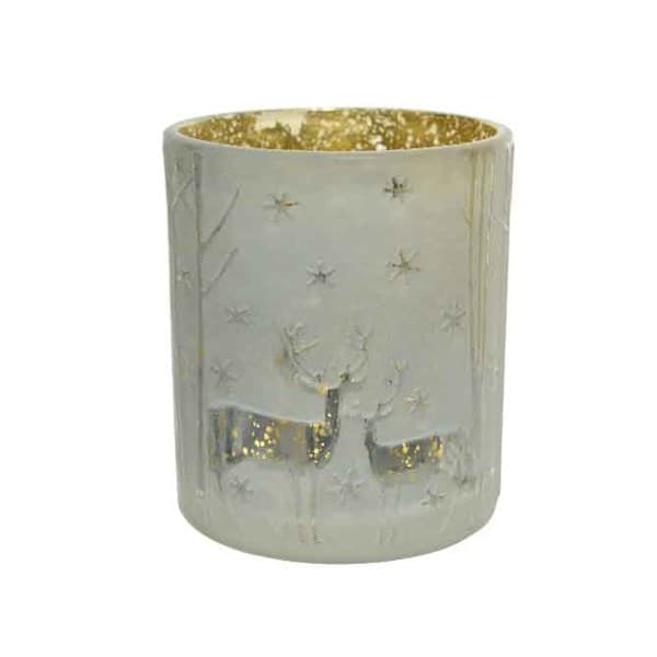 Suport pentru lumanare - Tlighth Tree and Deer - Wool White and Gold Inside | Kaemingk