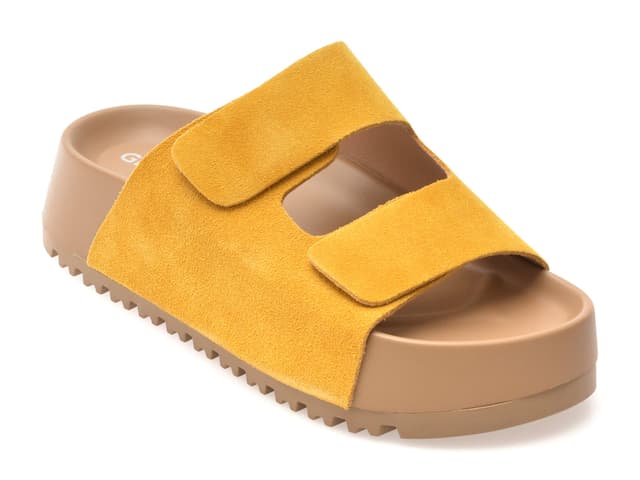 Papuci GRYXX galbeni, 33719, din piele intoarsa