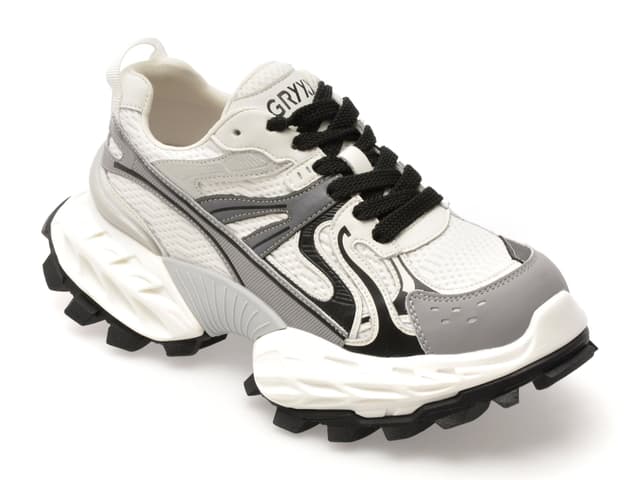 Pantofi sport GRYXX alb-negru, 8859, din piele ecologica