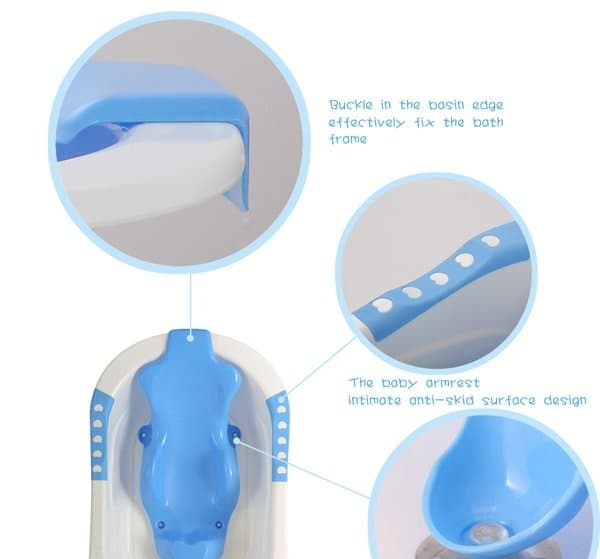 Cadita bebelusi Little Mom Angel Blue cu reductor detasabil ergonomic cu fixare in ventuze inclus, echipata cu manere antiderapante, Dop de scurgere, 88 x 51 x 22 cm