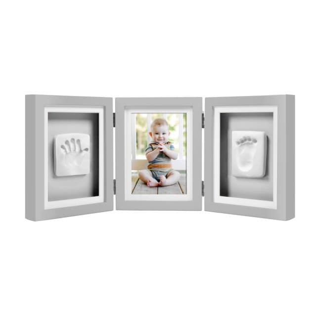 Kit rama foto tripla gri cu amprente manuta si piciorus Pearhead