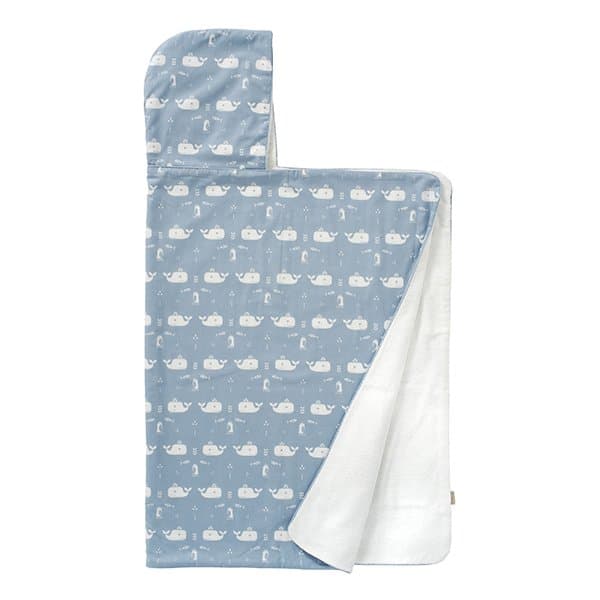 Prosop cu gluga 100 bumbac organic Whale blue 100x75 cm