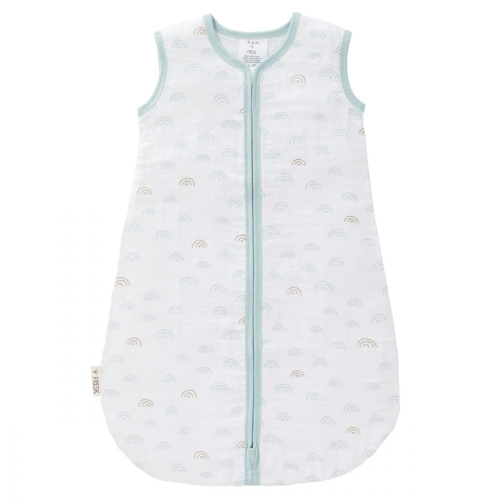 Sac de dormit din bumbac organic exterior muselina Fresk Rainbow blue 0-6 luni
