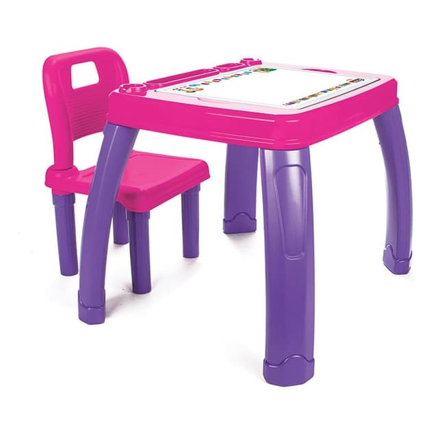 Set Masuta si scaunel de studiu pentru copii Pilsan Study Table Roz,colturi rotunjite,spatar confortabil,masuta cu spatiu de depozitare si compartiment pentru pahar,culori si accesorii