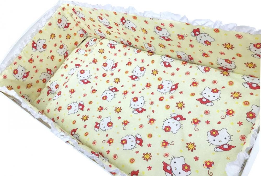 Lenjerie patut cu 5 piese Croitoria Noastra Hello Kitty 140x70 cm