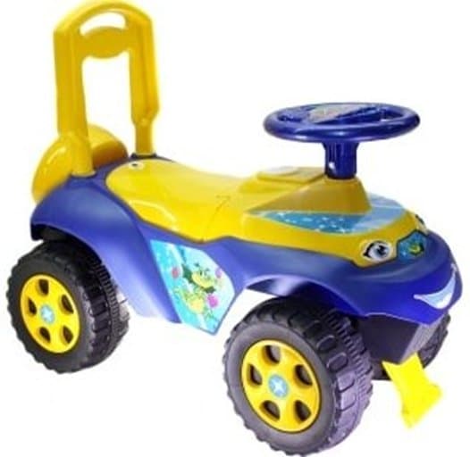 Masinuta copii fara pedale Ride-On Music 0142R04 Galben Albastru cu sunete si greutate maxima admisa de 30 kg