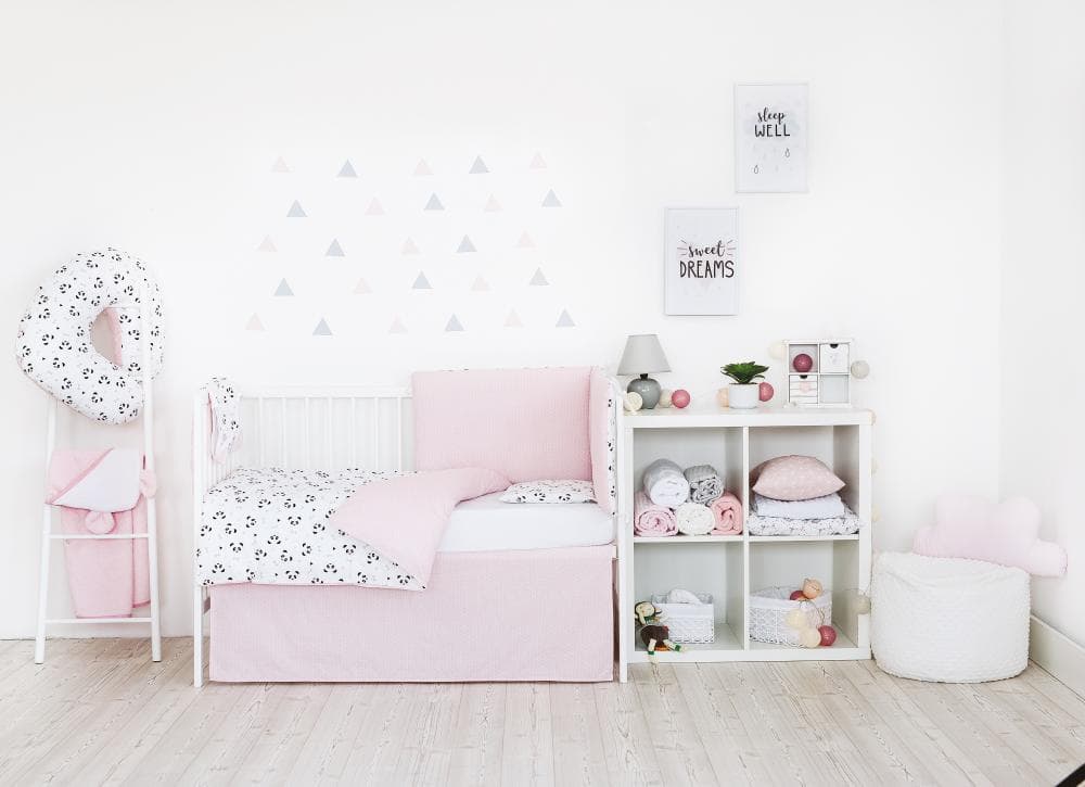 Set de pat pentru bebelusi Pink Panda - 3 piese, 100 bumbac