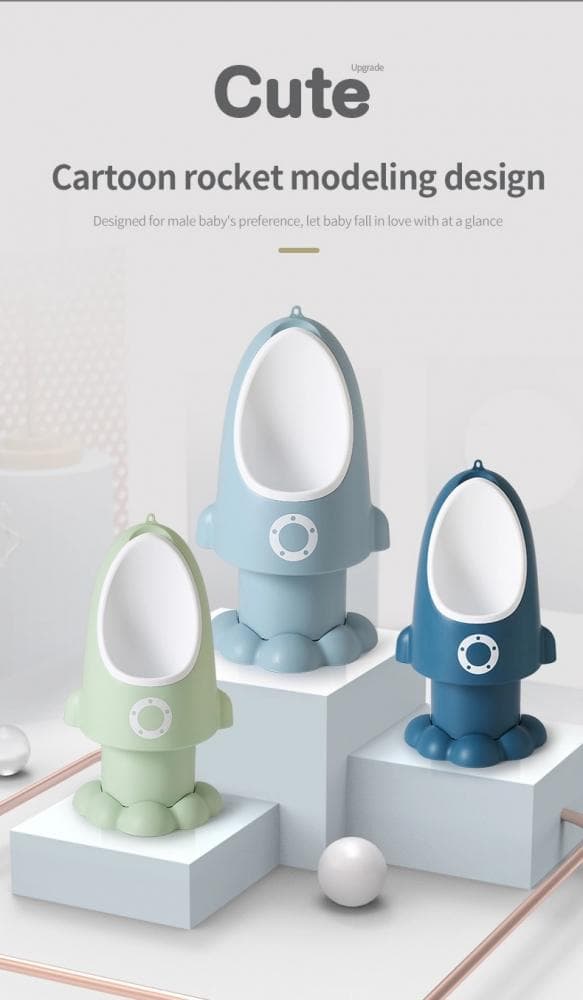Pisoar pentru baieti Little Mom Rocket Navy cu inaltime reglabila, vas colector detasabil, dimensiune 27,5 x 15 x 49 cm