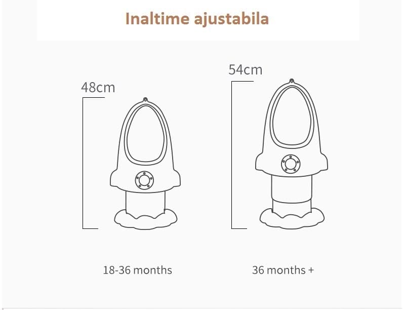 Pisoar pentru baieti Little Mom Rocket Green cu inaltime reglabila, vas colector detasabil, dimensiune 27,5 x 15 x 49 cm