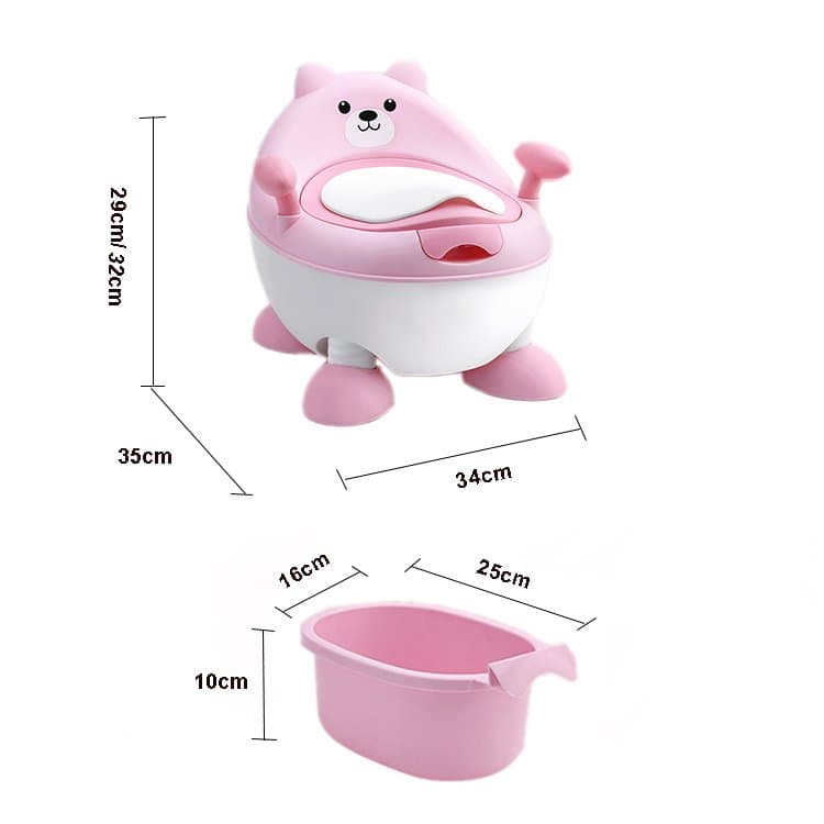 Olita pentru copii Little Mom Bear Potty Pink cu picioruse inaltatoare antiderapante, cu manere de sustinere, vas colector detasabil, dimensiune 29 x 35 x 34 cm