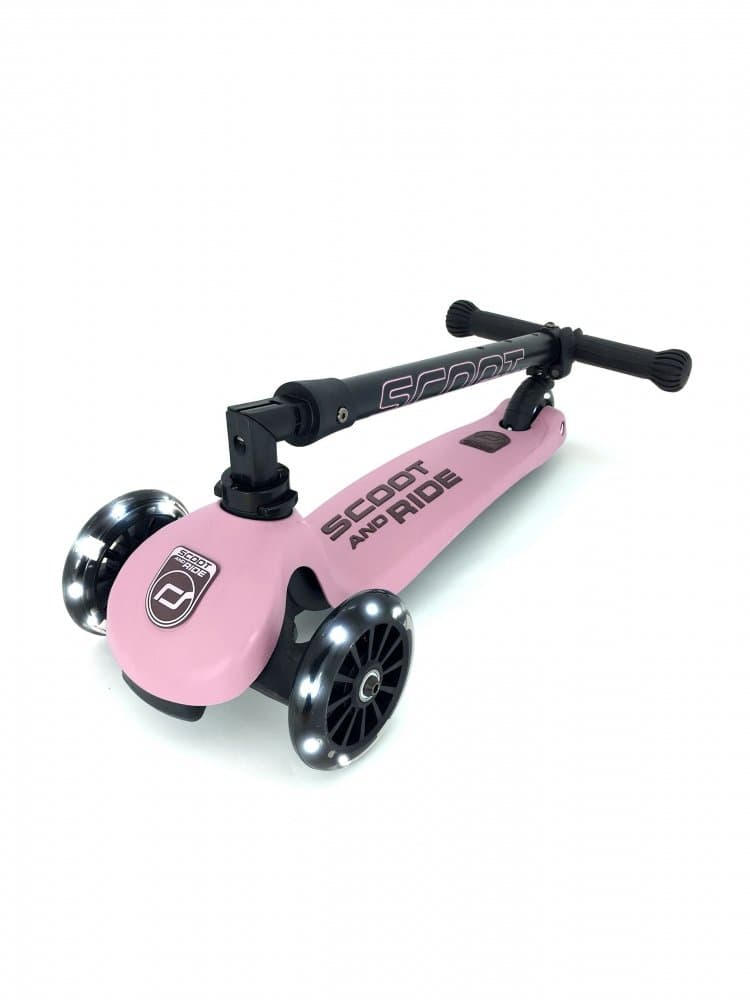 Trotineta copii pliabila, reglabila, roti luminoase, Highwaykick 3 Led Rose, 3-6 ani, pana la 50 kg, Scoot Ride