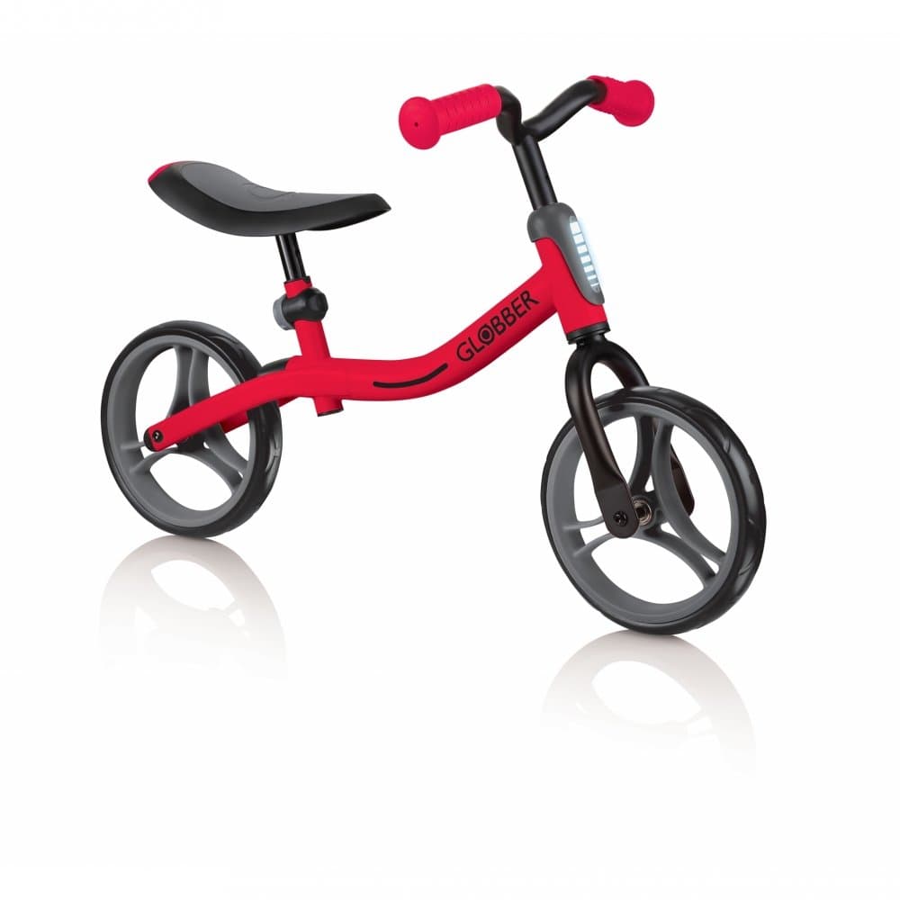 Bicicleta copii fara pedale Globber Go Bike Rosie 8.5 inch, scaun reglabil pe 3 nivele de inaltime 33-37 cm, 2-5 ani, greutate maxima 20 kg, stickere reflectorizante pe ghidon, cadru foarte usor si robust