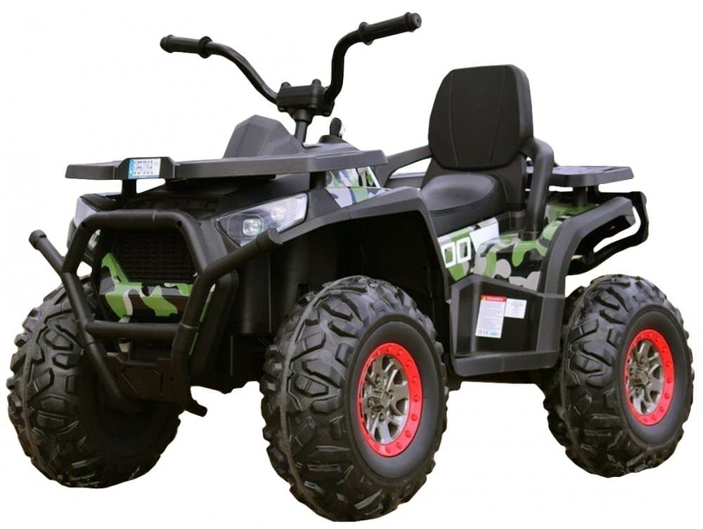 Atv electric pentru copii Nichiduta Desert 90W 12V Army, cu roti din cauciuc EVA, scaun piele, pornire la cheie 12V, unitate audio cu muzica si display, suspensii