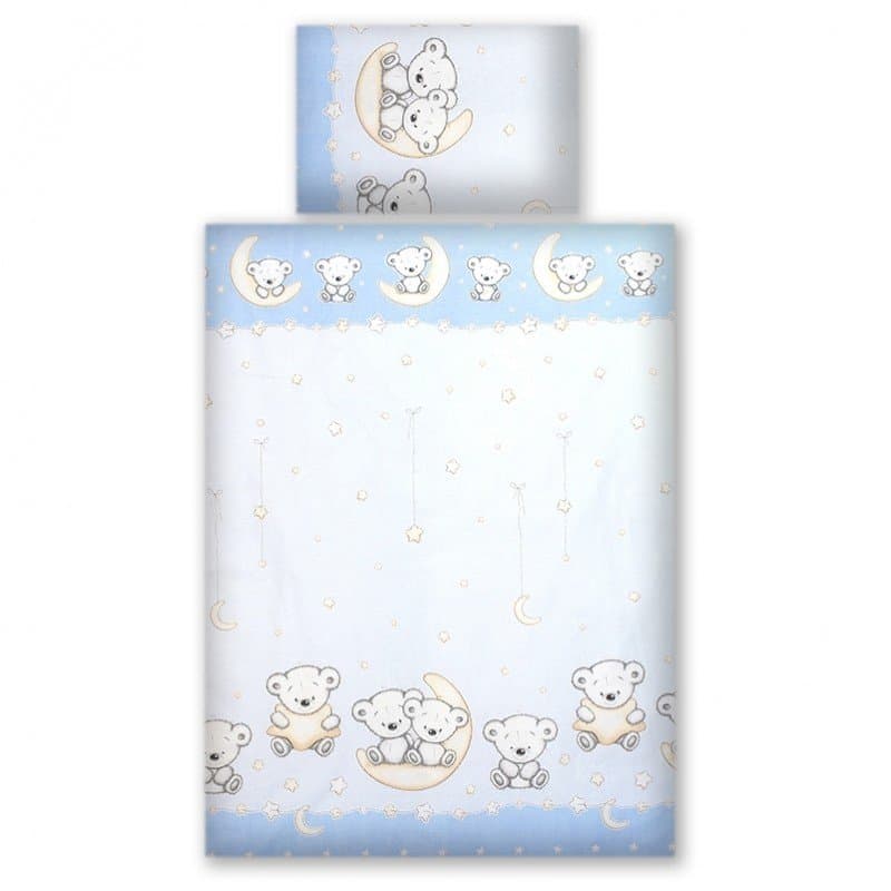Set lenjerie din bumbac cu protectie laterala pentru pat bebelusi 120x60cm Teddy Bear Blue
