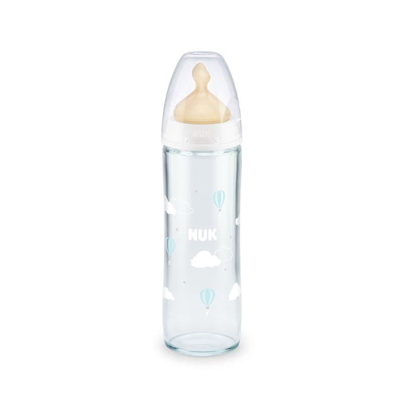 Biberon Nuk New Classic sticla 240 ml tetina latex 0-6 luni alb