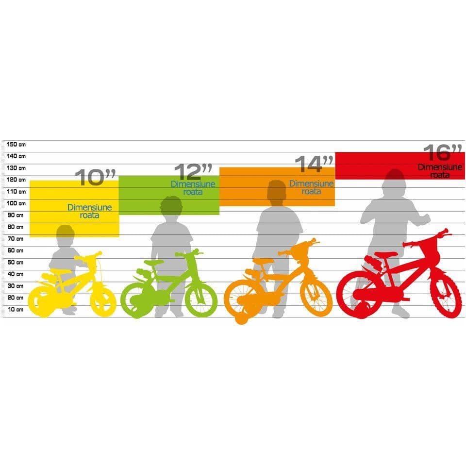 Bicicleta copii BMX Dino Bikes-165XC 16 inch, varsta 6-8 ani, inaltimea 107-125 cm, frana de mana pe ambele roti, roti ajutatoare, scaun si ghidon ajustabile pe inaltime