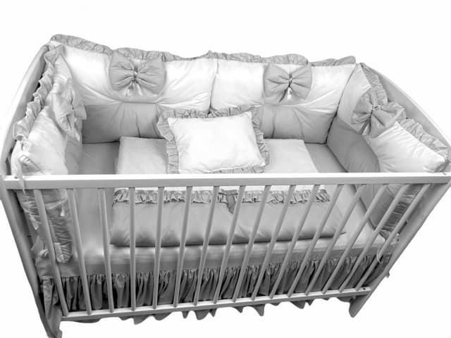 Lenjerie cu 6 aparatori pufoase si fundite Bicolore Gri Pal 140x70 cm
